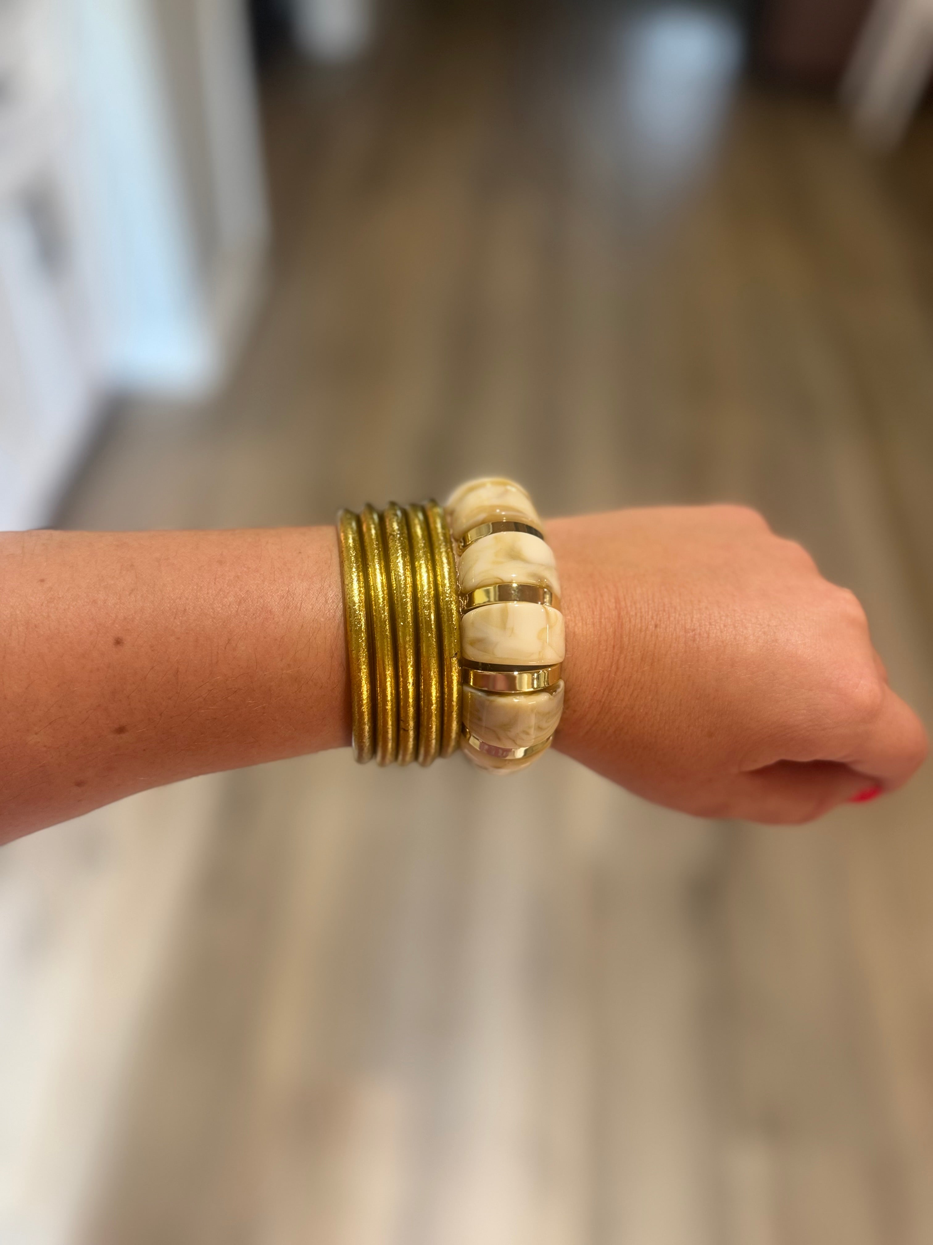 Golden Resin Moon Arc Beaded Bracelet Ivory