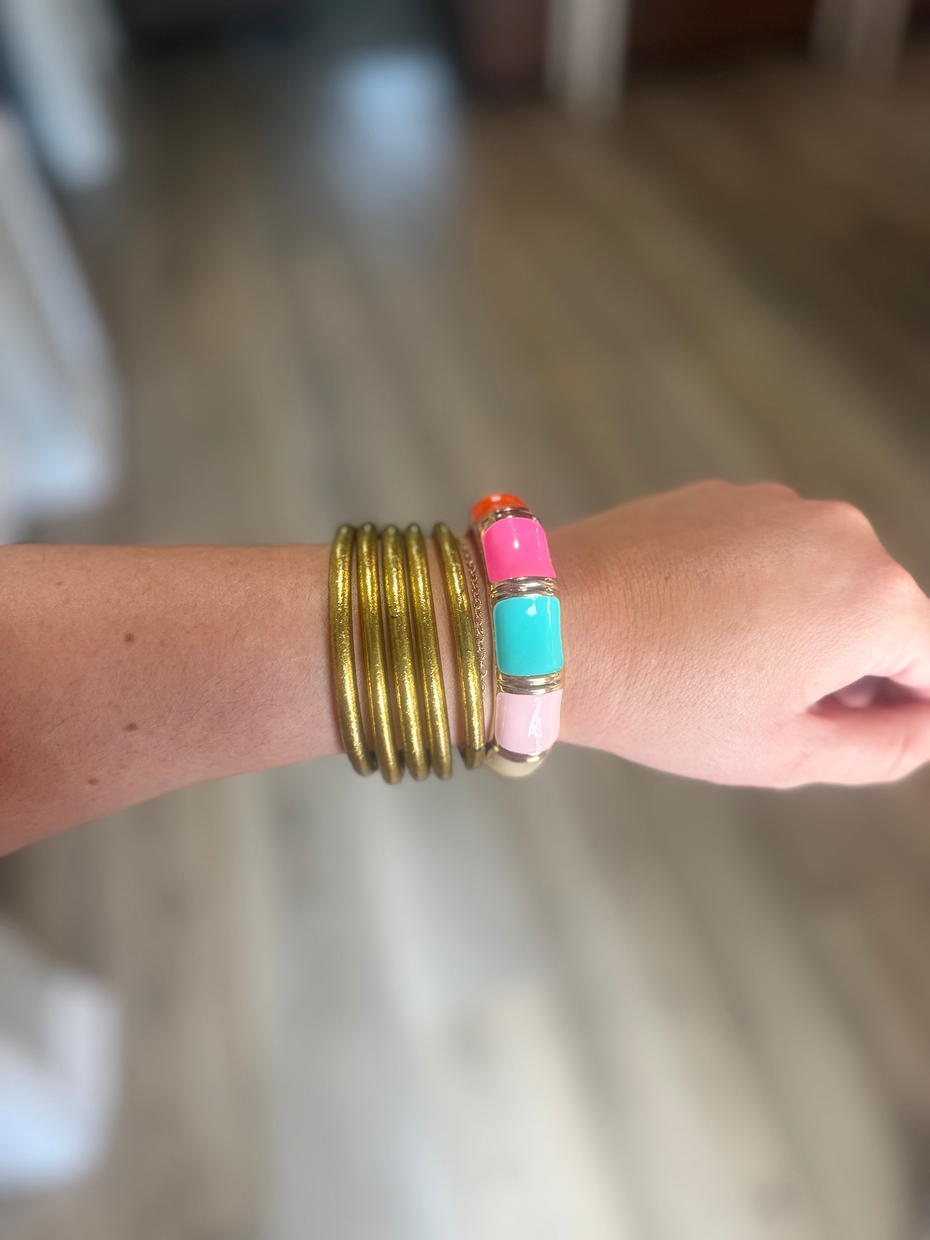 Enamel Hinge Inlay Bamboo Bangle