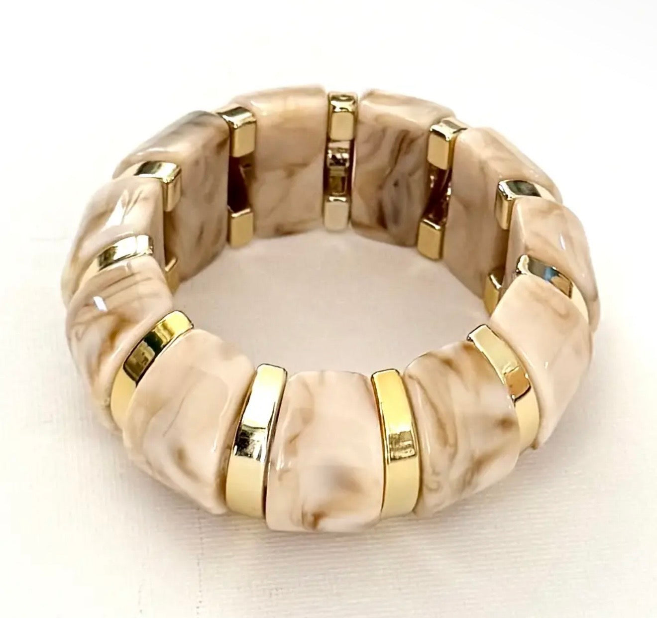 Golden Resin Moon Arc Beaded Bracelet Ivory