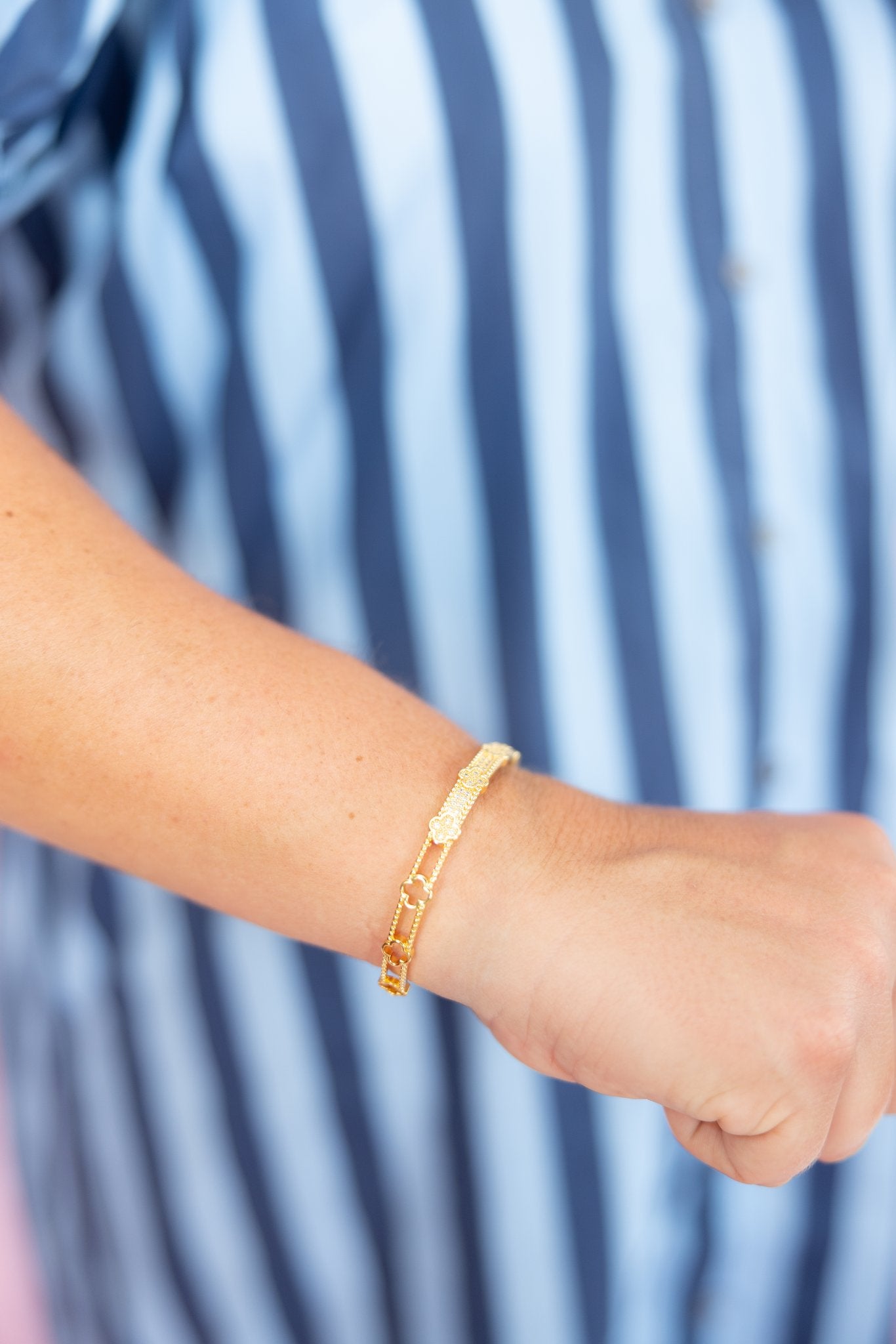 Grettel CZ Clover Cuff Bracelet – Gold By Caroline Hill